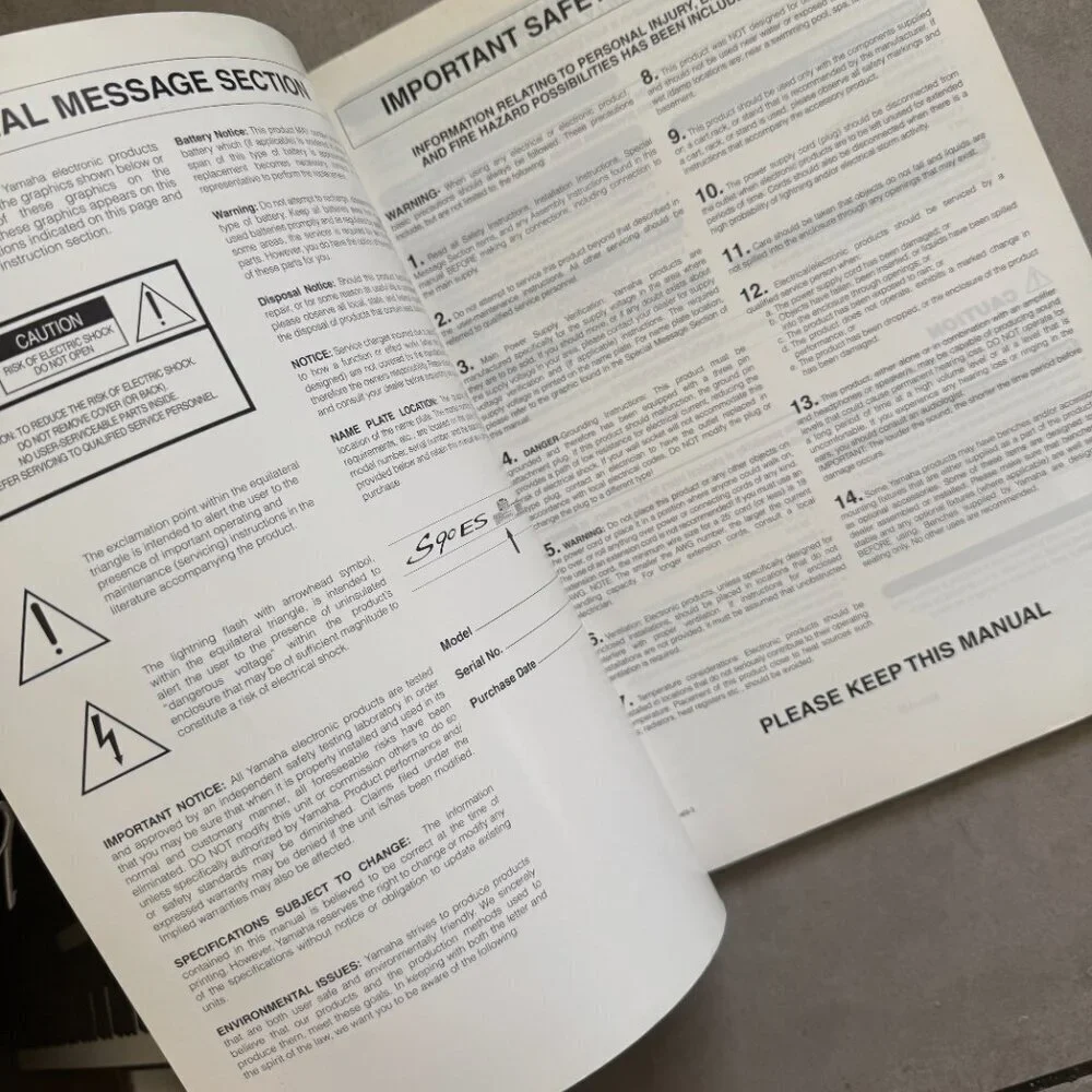 Yamaha S90ES Owner's Manual + Data List Booklet Synthesizer Guides